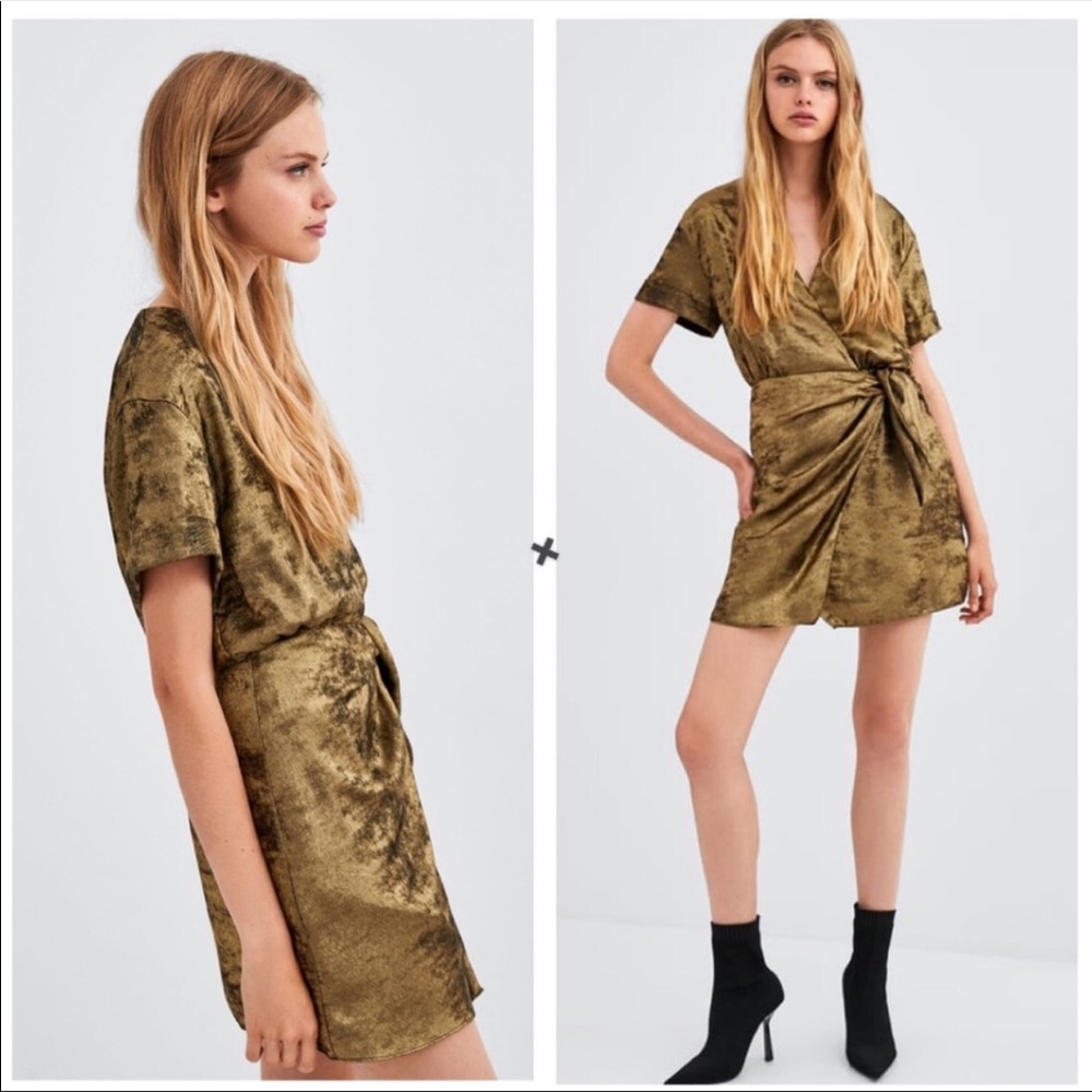 Zara Shimmery Gold Bronze Wrap Mini Cocktail Dress